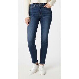 GOOD AMERICAN Jeans Womens 4/27 Good Legs High Rise Straight Frayed Hem Denim